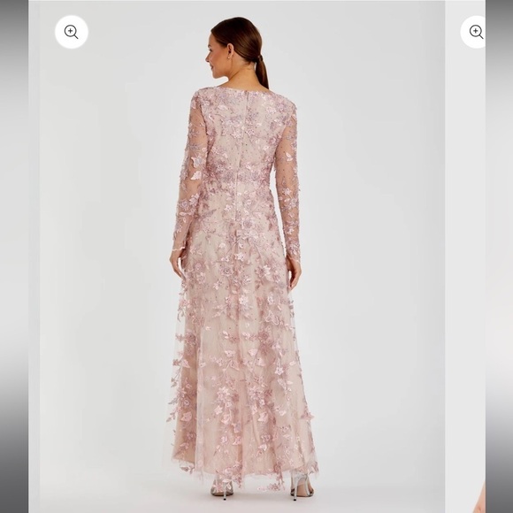 Mac Duggal 70224 Floral Applique Long Sleeve Illusion Gown - Picture 3 of 12